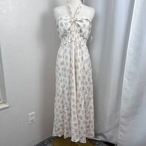 Old Navy Halter Midi Dress Womens Large White Floral Boho Cottagecore Resort NWT
